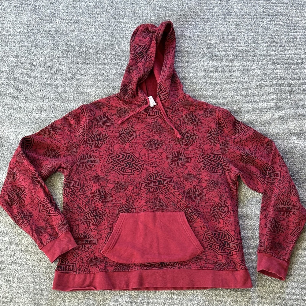 Harley Davidson Sweater Women Extra Large Red All Over Print Hoodie Sweatshirt